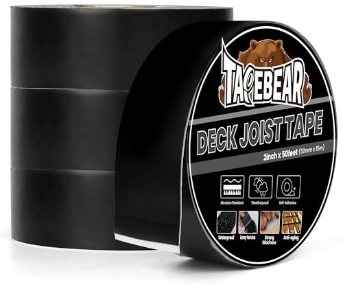 TAPEBEAR Ruban Butyle Ruban Adhésif Super Étanche Bande 50mm×15m | Ruban de revêtement de construction Ruban Butyle Toit Ruban De Réparation pour Terrasses en Bois Coutures, Lot de 4