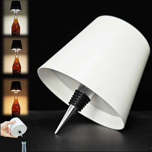 Neioaas Wireless Wine Bottle Lamp, Rechargeable 3 Color Dimmable,While | Portable Metal Waterproof Touch Control LED Light for Home Bar Camping Party Decor Gifts