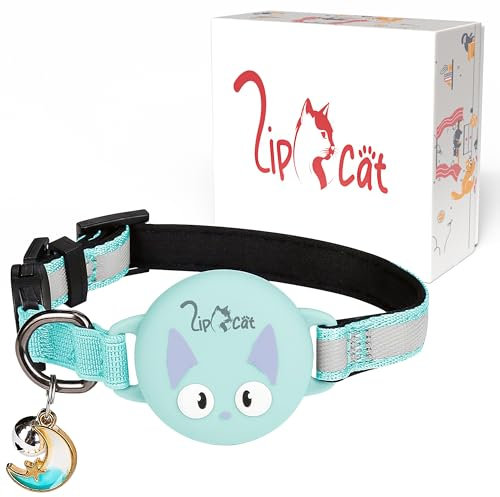LipCat AirTag Halterung Katzenhalsband für Freigänger - reflektierend, gepolstert & sicher mit Breakaway-Verschluss und Glocke - wasserdichter Katzen Tracker - kompatibel mit Apple AirTag, Türkis