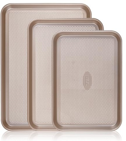 Baker's Secret Baking Sheet Pan Set, 3x Cookie Sheets for Oven, Diamond Texture Premium Air Flow, Set of 3 Baking Trays, Extra Thick 0.6mm with Diamond Base PFOA, PFOS, PTFE and PFAS free