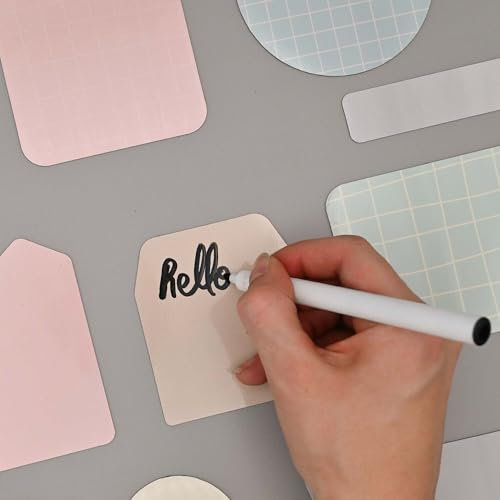 FERFLEX - Magnetische Notizzettel Pastell – Set mit 15 Notizzetteln + schwarzem, trocken abwischbarem Stift & magnetischem Halter – Für alle magnetischen Oberflächen geeignet