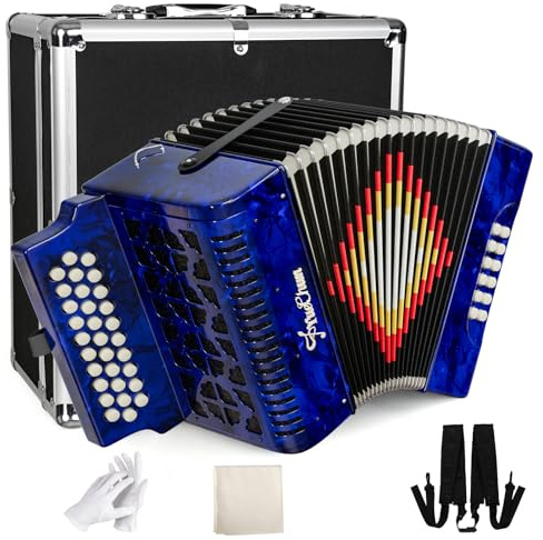31 Keys 12 Bass Accordion for Adults, Professional Piano Accordion with Superior Material & Standard Tone, Includes Case, Strap, Cloth & Gloves (blue)