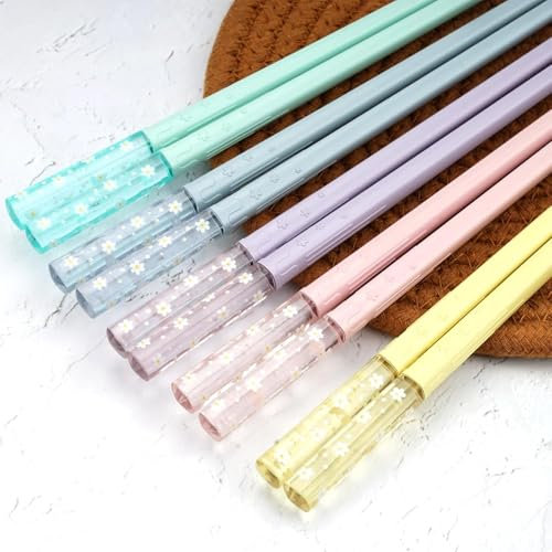 5 Paar stäbchen zum essen, 24.3cm Essstäbchen Spülmaschinenfest wiederverwendbar Sushi Chopsticks Sakura Bernstein Asia Japanisch China koreanische Stil Personalisiert bunt Fiberglas Esstäbchen Set