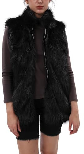 Amazhiyu Gilet di pelliccia da donna, in pelliccia sintetica, giacca in pelliccia sintetica, giacca invernale, autunno, senza maniche, in pelliccia sintetica, gilet elegante, gilet da donna con tasche