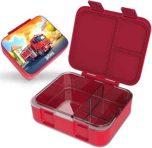 JARLSON® Brotdose Kinder mit Fächern MILI [AUSLAUFSICHER] - Bento Lunchbox für Schule, Kita & Kindergarten - Frühstücksbox mit Trennfächern - Jausenbox für Jungen & Mädchen - Vesperbox (Feuerwehr Rot)