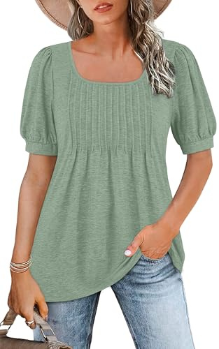 WNEEDU T Shirt Donna Collo Quadrato Magliette Donna Manica Corta a Sbuffo