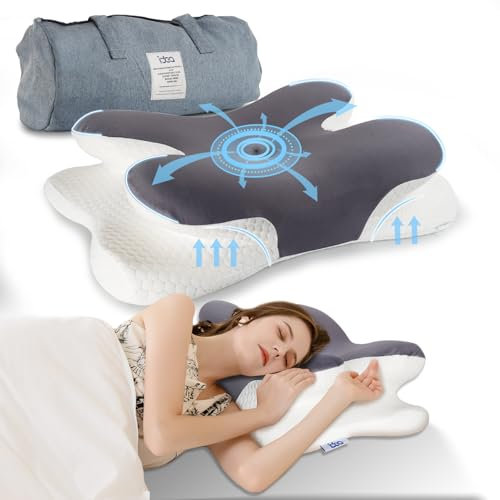 IDEA Nackenkissen Kopfkissen, Memory Foam Ergonomisches Orthopädisches Kissen, Kopfkissen Nackenschmerzen Testsieger, Nackenstützkissen Reisekissen Travel Neck Pillow, Nackenhörnchen Erwachsene