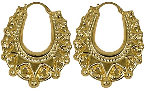 Gold Over Silver Victorian Gypsy Style Hoop Earrings Jewelry Gift Set for Women, Gold Tone, 3 Pairs, Birthday Gift with Box & Bag - No Gemstone (50mm Golden Pair)