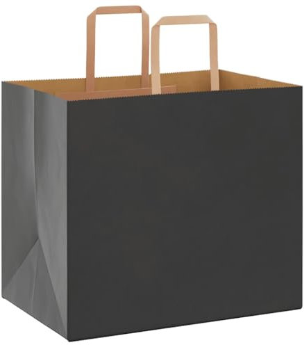 vidaXL Papiertragetaschen 250 Stk., Papiertüten mit Henkeln, Kraftpapiertüten, Geschenktüten für Einkaufen Hochzeiten Verpackungen Partys Geburtstag Weihnachten, Schwarz 32x22x28cm