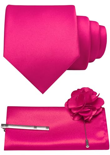 JEMYGINS 8 cm einfarbige formelle Krawatte und Einstecktuch mit Krawattenklammer, Reversnadel-Set, Herrenkrawatte für Business und Hochzeit, 4 Stück, hot pink, Einheitsgröße