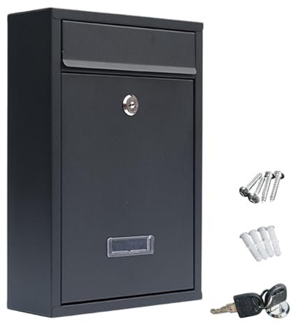 MVPACKEEY Letter Box Wall Mounted Waterproof Post Boxes Outside Key Lock Post Boxes Small Letter Box Easy to Install Nameplate Keep Your Mail Safe (Black, 21.7x8.5x32cm)
