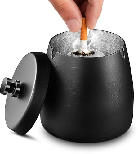 Tatxmalv Außenbereich Winddicht Zigarettenaschenbecher, Schwarz Keramik Aschenbecher usw, Retro Aschenbecher mit Deckel für Zuhause und Büro Dekoration, Windaschenbecher für Außenbereich (Schwarz)