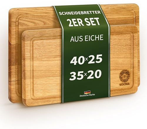 WDOMA Schneidebrett Holz aus Eiche 2er Set 40x25 / 35x20 - Schneidebretter XL/L - Holzbrett Küche - Cutting Board Wood - Holzschneidebrett - Küchenbrett Holz - Wooden Cutting Board, Chopping Boards