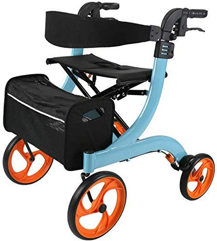JKJZSALJ Andador con Ruedas Plegable Andador con Ruedas Andador con Ruedas con Asiento Y Ruedas, Ayudas para Caminar, Marco para Caminar con Bolsa De Almacenamiento Sistema De Doble Freno, Azul