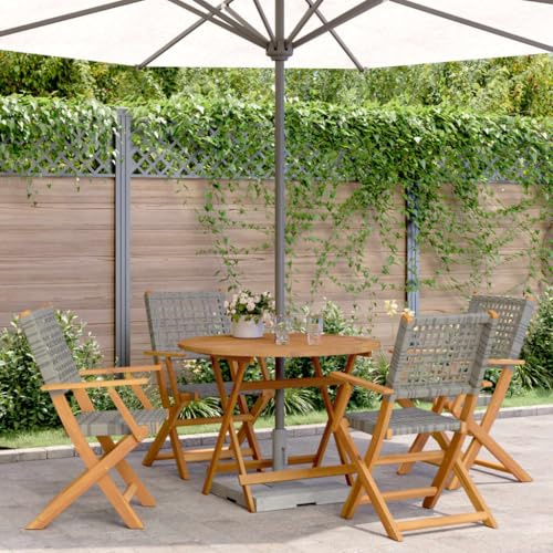 Gecheer 5-TLG. Rattan Gartenmöbel Set, Sitzgruppe Garten-Essgruppe, Rattan Lounge Möbel Outdoor, Terrassenmöbel Balkonmöbel Set, Gartengarnitur Sitzgarnitur, Grau Poly Rattan und Massivholz