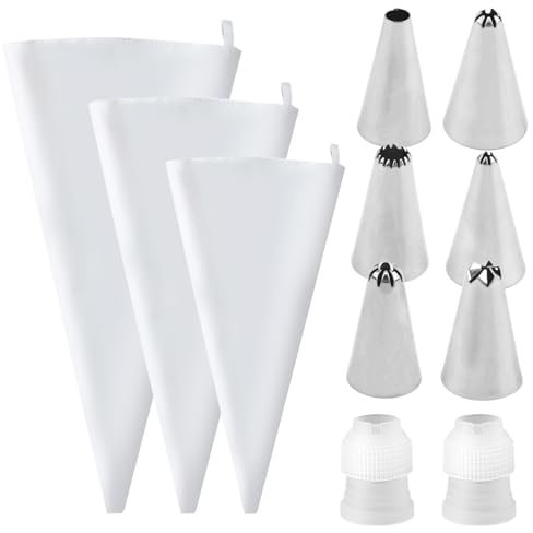 Manga Pastelera Reutilizables Kit, 30/35/40 cm Mangas Pasteleras con 6 Boquillas de Acero Inoxidable y Adaptador, Set de Repostería para Decorar Tartas, Cupcakes y Galletas, Apta Lavavajillas