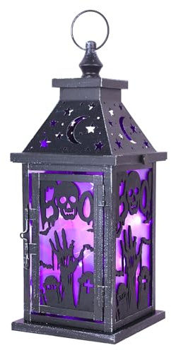 DECORKEY Halloween Decorations Indoor, 14.9 Decorative Graves&Skeleton Hands Lantern with 82 LED Lights(8 Modes; No Battery), Hanging Spooky Halloween Lanterns, Outdoor Home Room Door Party Decor