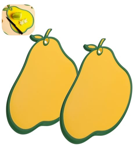 Envenzo Envenzo Lot de 2 grandes planches à découper en plastique coloré pour couper la viande/légumes/pain Poire jaune