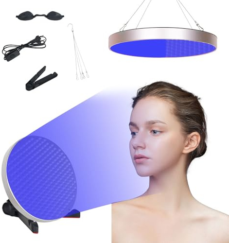 Solarium für Zuhause – 50W Blaulicht-Bräunungslampe mit 250 LEDs, Gesichtsbräuner für Gesicht und Körper, mit Tischständer, Aufhängung und Augenmaske, 460nm Lichttherapie