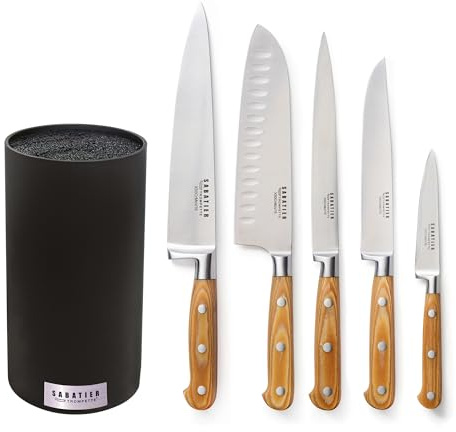 SABATIER TROMPETTE - Bloc 5 couteaux de cuisine - Essentiel - Acier 5Cr15MoV - Finition Satinée - Noir