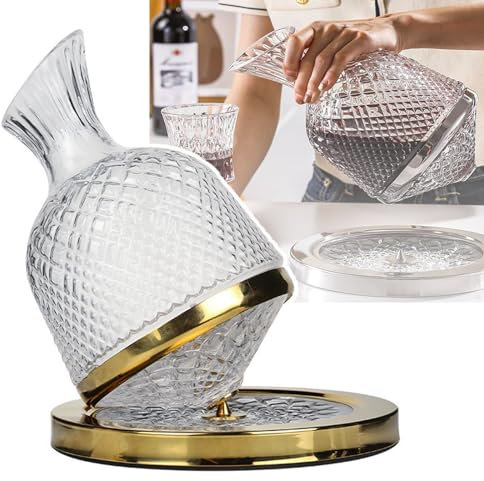 ZZwansuGE Decanter Rotante a 360 Gradi, Decanter per Bottiglie di Vetro, Set di Decanter da 1200 Ml, Decanter in Cristallo, per Regalo/Bar/Decorazione/Arte (200x245x90mm),A