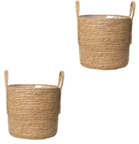 SUPVOX 2 pcs Creative Straw Flowerpot for Indoor Plants Multipurpose Woven Planter Bucket Durable Seagrass Material Home Decoration and Storage Organizer