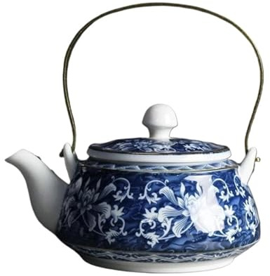 Service A Thé De l'après-Midi Théière En Céramique Jingdezhen Porcelaine Bleue Et Blanche, Cafetière, À Poutres Cuivre De 600ml Services A Thé(Type-C)