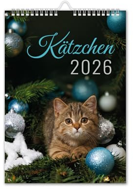Calendrier 2026 - Calendrier mural - Format A4 - Motif chats - Avec vacances scolaires - Motif de Noël - Animaux V8
