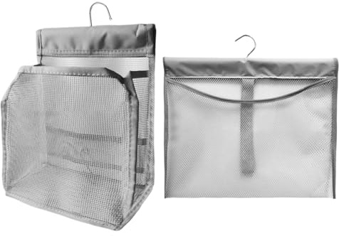 OODJVN 2 Pieces Of Clothespin Storage Bag, Hanging Bathroom Finishing Storage Bag, Mesh Hanging Bag With Hook (Large, Medium).