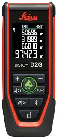 Leica DISTO D2G – grüner Laser Entfernungsmesser mit NFC und Bluetooth (App-Nutzung), ausklappbarem Endstück und Neigungssensor, für Messungen in sehr Heller Umgebung (mit 120 m Reichweite)