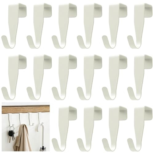 Sifxouped 16 Ganci per Finestra Bianchi Senza Fori, Ganci Metallici Robusti per Telai Finestre e Ante Armadio, Clip Universali per Decorazioni, Tende e Asciugamani, con Ripiego di 1,6 cm