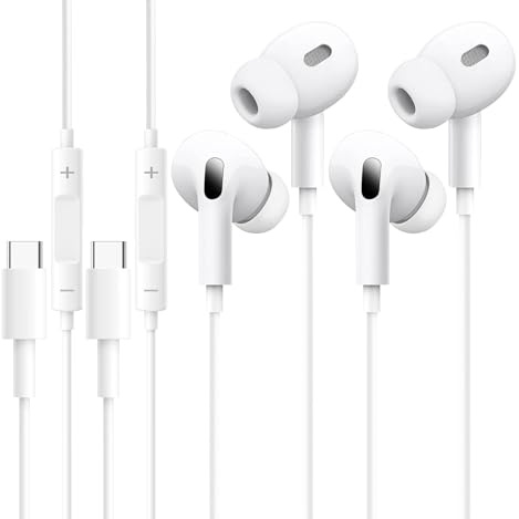 2 Pack USB C Wired Headphones, Type C Earphones with Microphone for Apple iPhone 17 16 15 Pro Max, iPad Pro,Samsung Galaxy S25 S24 Ultra,Pixel 9 Noise Cancelling