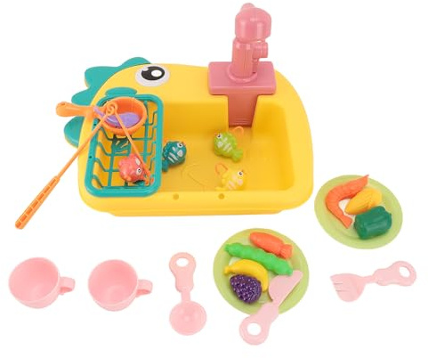 aqxreight Évier de Jeu avec Eau Courante, Lave-Vaisselle électrique en Forme de Dinosaure, Jouet d'évier 2 en 1, Jouet d'évier de Cuisine pour Enfants, pour Votre Pêche, Imagination, créativité,