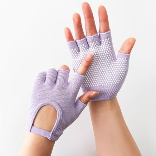 Hontaog 1 Paar Fingerlose Fitnesshandschuhe Atmungsaktiv, Yoga Handschuhe, rutschfest, Atmungsaktiv für Pilates und Gym, Sporthandschuhe mit Silikon-Punkten für Fitness Übung