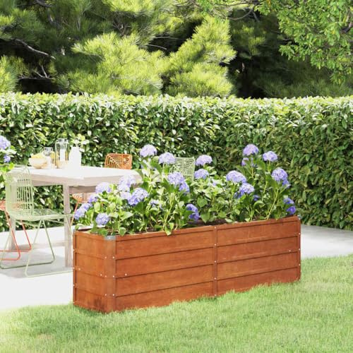KKHOMEI Letto per Orto in Acciaio Corten, Grande Rialzato da Esterno, Fioriera da Balconecon Fondo Aperto, Letto Orto Rialzato da Giardino Aiuola Sopraelevata per Piante, 160 x 40 x 45 cm