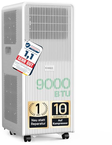 KresicoKlima Mobile Klimaanlage 9000 BTU, Klimaanlage mobil mit Abluftschlauch, Mobiles Klimagerät mit Abluftschlauch für Räume bis zu 33m²/90m³, Klimagerät mit Timer, R290, weiß