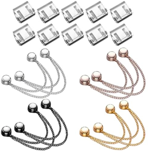 Invisible Pant Leg Clips, 10PCS Trouser Hem Clips with 4 Pairs Magnetic Fastening Chains, Trouser Leg Fixing Clip, Pant Length Adjustment No Sew, Cuff Clip for Jeans Trousers, Easy to Install