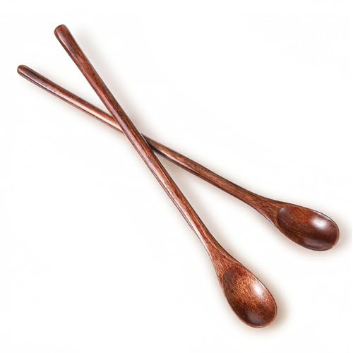 2 PCS Long Wooden Spoon, 9.25 Inch Wooden Teaspoons, Long Handle Wood Spoons for Honey and Coffee Stirring Mixing Kitchen Bar Restaurant Cooking