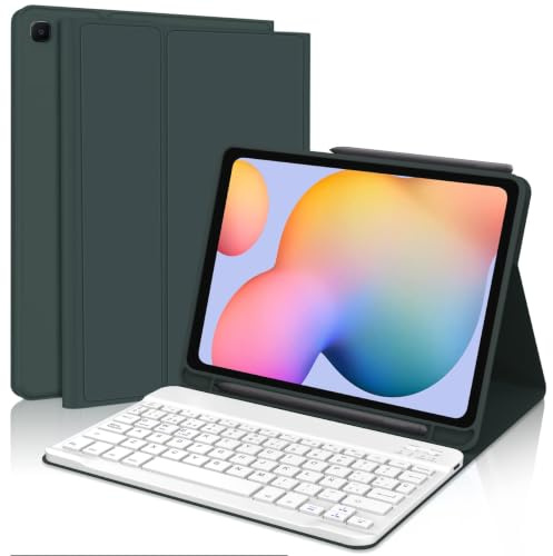 Funda Teclado para Samsung Galaxy Tab S6 Lite 2024/2022/2020 10.4 Pulgadas | Keyboard QWERTY Español Ñ, Bluetooth Magnético Desmontable Capa Teclado con Soporte para Lápiz, Verde oscuro