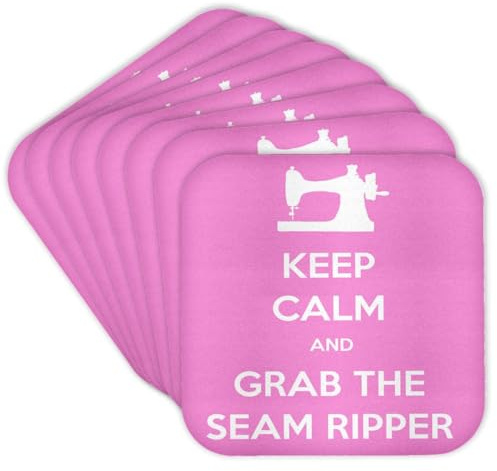 3dRose CST_172002_2 Keep Calm and Grab The Seam Ripper, Pink and White Soft Coasters, Set of 8