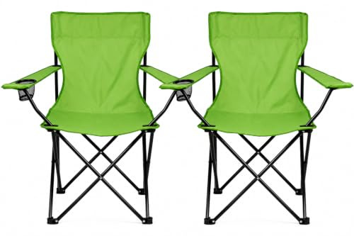 Nexos 2er Set Angelstuhl Campingstuhl Klappstuhl Faltstuhl Getränkehalter | 2x Klappstuhl Hellgrün mit Stahlrahmen 15mm, 600D Polyester wasserabweisend, Tragetasche, Getränkehalter, bis 120kg