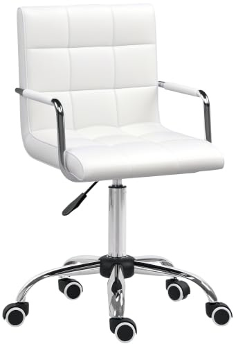 HOMCOM Homeoffice Stuhl Höhenverstellbar Drehstuhl bis 120kg Weiß | Schreibtischstuhl aus Kunstleder, Schminkstuhl, Bürostuhl, für Arbeitszimmer, Schlafzimmer