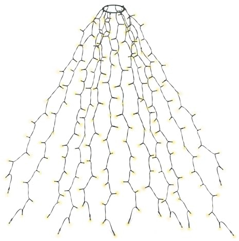 Gartenpirat Weihnachtsbaum-Lichterkette mit Ring für Weihnachtsbäume von 2 bis 2,2 m Beleuchtung 300 LED warmweiß Timer-Funktion 12 LED-Stränge 2,5 m lang