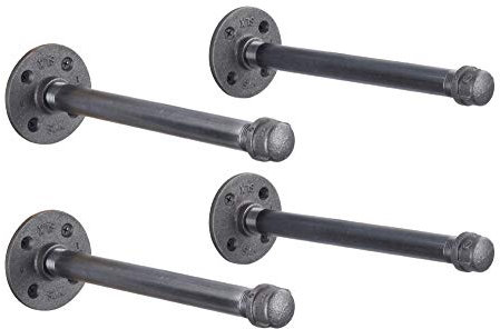 PIPE DÉCOR Industrielle Rohr-Regalhalterungen, 4er-Pack, authentische Rohrleitungsbeschläge und -stücke, Wandmontage, schwebende Regale, rustikales Halterungs-Set für Vintage-Regaldekor (25.4 cm)