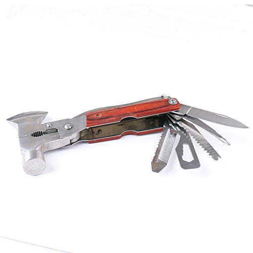 16-In-One Multi Function Outdoor Survival Tool Portable Stainless Steel Hammer Folding Bottle Opener Cork Screw Groomsman Gift Gift for Him, Style #1 (Axe)