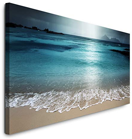 Paul Sinus Art GmbH Meer mit Strand 120x 50cm Panorama Leinwand Bild XXL Format Wandbilder Wohnzimmer Wohnung Deko Kunstdrucke