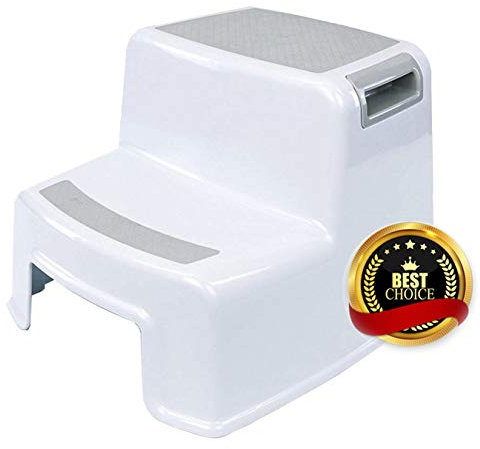 Tritthocker Kinder 2 Stufen,AOBETAK Rutschfester Kunststoff Baby Fußbank, Töpfchen Trittleiter Hocker für Kleinkinder, Kinderhocker für Toilettentrainer, Badewanne, Zähneputzen, Händewaschen, Weiß