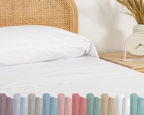 TRAMAS+ Juego de sábanas para Cama de Matrimonio, 160 x 200 cm, 100% algodón, Ropa de Cama, sábanas y 2 Fundas de Almohada, Certificado Standard 100 by Oeko-Tex - Blanco