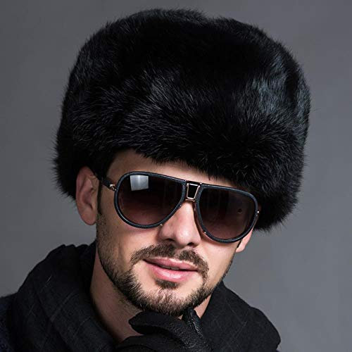XCLWL Russen Mütze Herren Wintermode Russische Hüte Kappen Männliche Herren Warme Bomber Hüte Solide Verdicken Earflap Caps Solide Schnee Hüte Wärmer, Schwarz