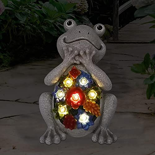 Goodeco Statue Solaire de Jardin en Forme de Grenouille avec succulente et 7 lumières LED – Décoration de pelouse, terrasse, Balcon, Cour, pelouse – Cadeau Unique de Pendaison de crémaillère, 20 cm